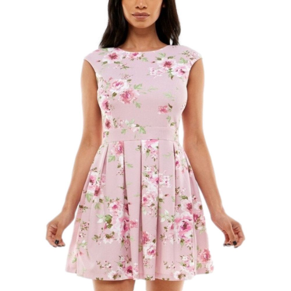 Emerald Sundae New Juniors Size M Pink Mauve Floral Pleated A Line Mini Dress